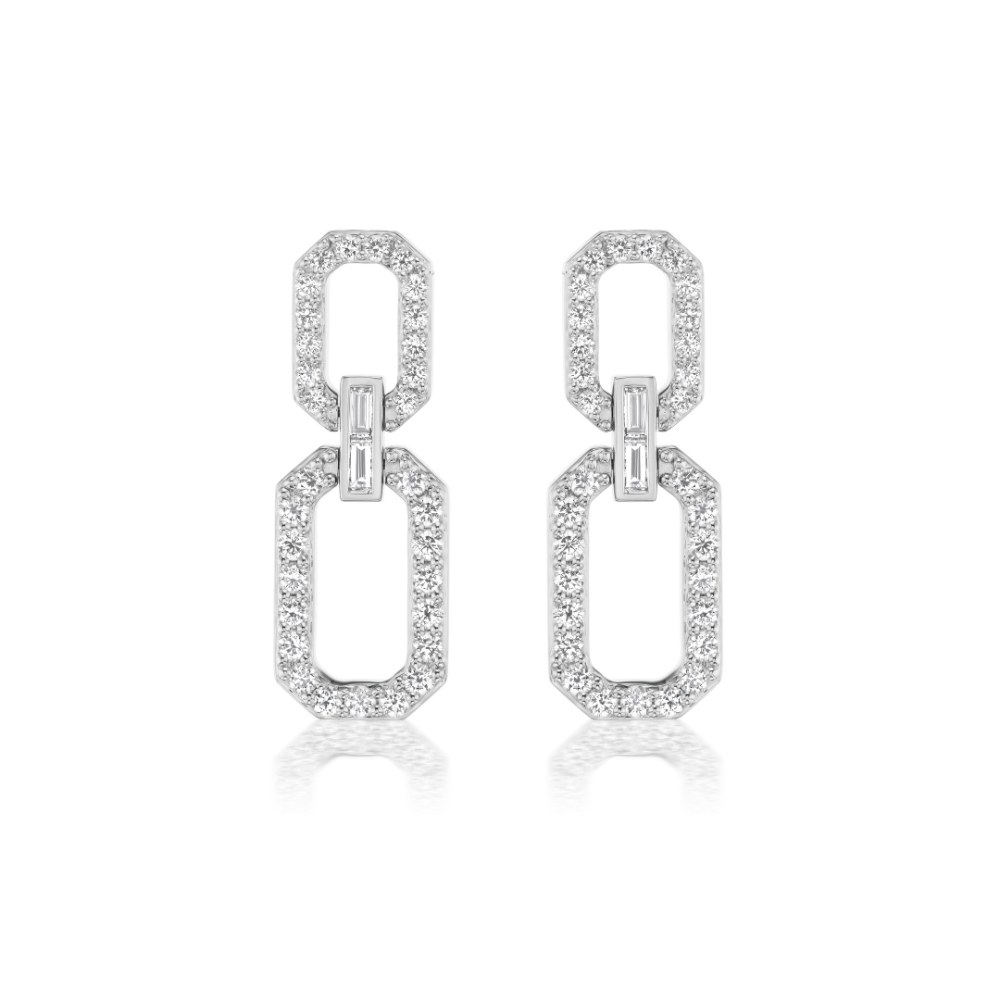 Diamond Spur Pave & Baguette Drop Earrings